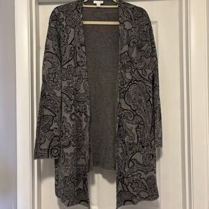 J. Jill Knit Open Front Paisley‎ Art Cardigan Sweater Women's XL Grandmacore